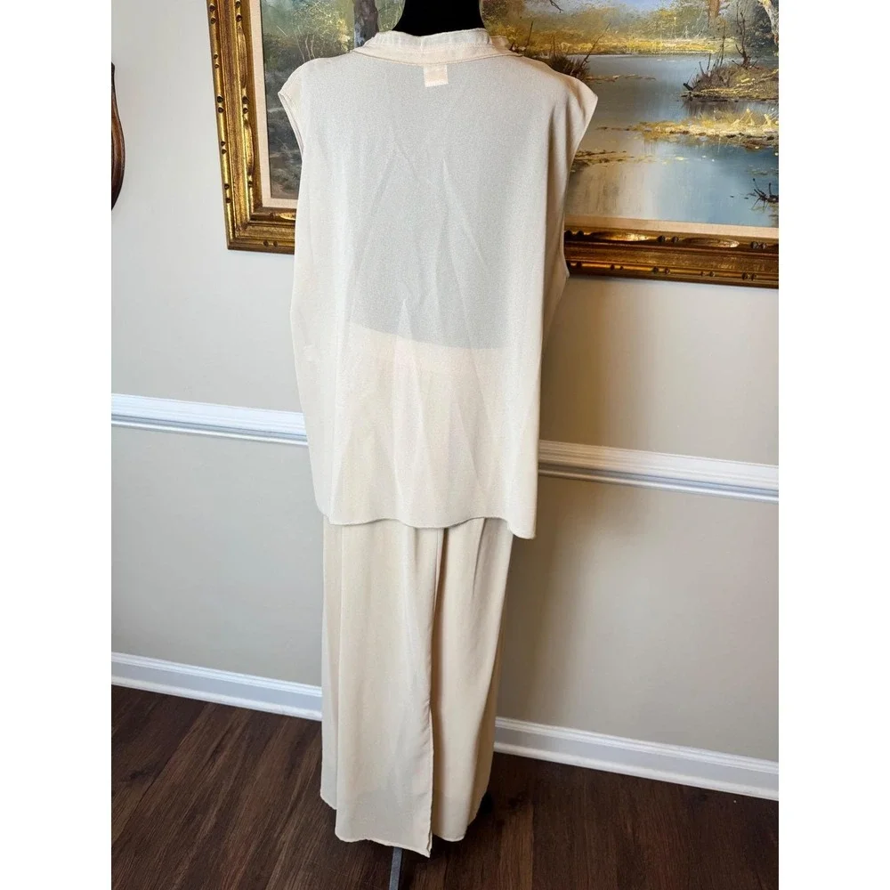 Lu Los Angeles 3 Piece Set XL Beige‎ Maxi Skirt Top Floral Sheer Duster USA